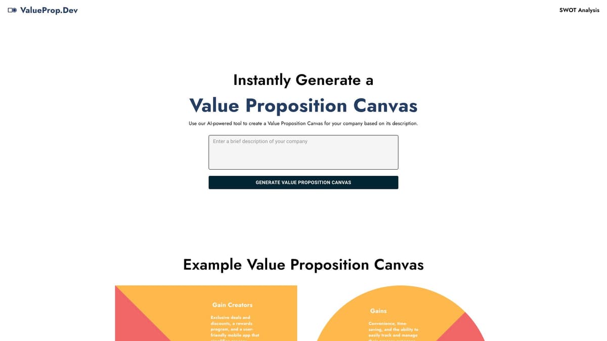 AI Value Proposition Canvas Generator screenshot 1