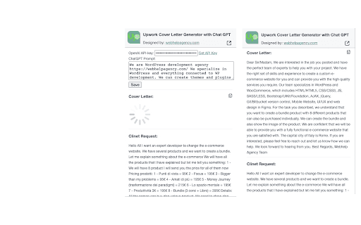 Upwork Cover Letter Generator Extension screenshot 1