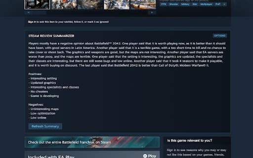 Steam Review Summarizer screenshot 1