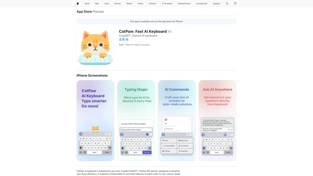 CatPaw: Fast AI Keyboard screenshot 1