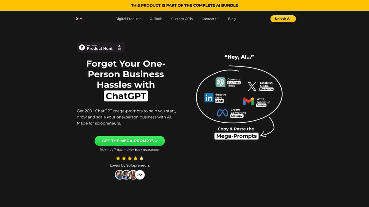 200+ ChatGPT Mega-Prompts for Solopreneurs screenshot 1