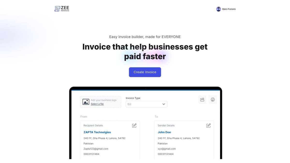 ZeeInvoices screenshot 1