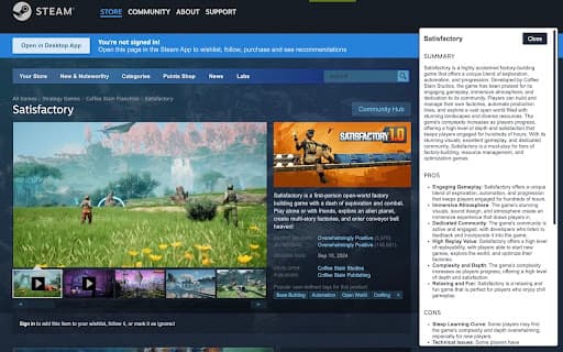 Steam Review Summarizer Chrome Extension screenshot 1
