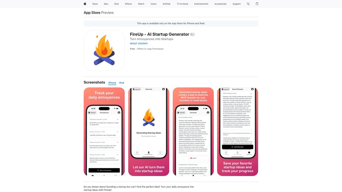FireUp - AI Startup Generator screenshot 1