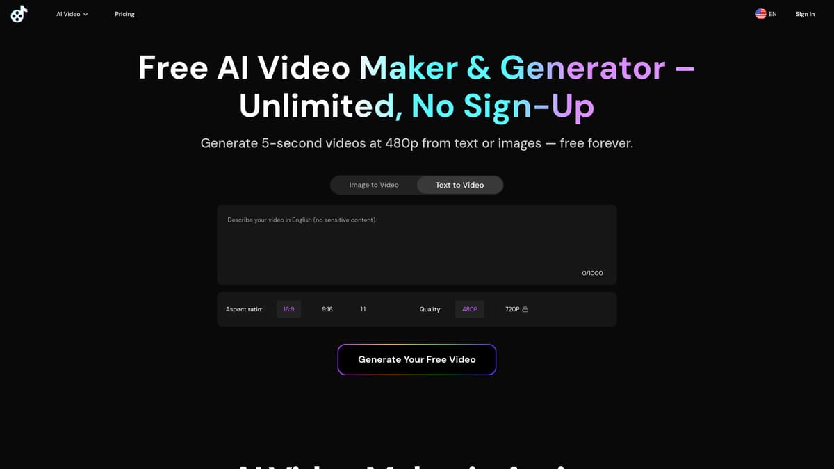 Free AI Video Maker & Generator screenshot 1