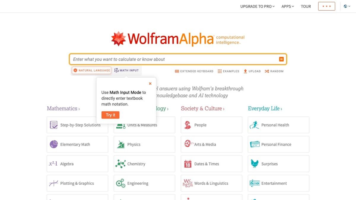 Wolfram|Alpha screenshot 1