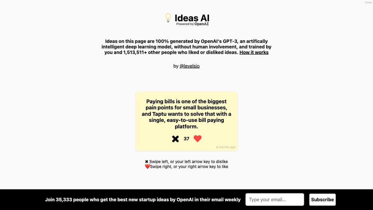 Startup Ideas powered by OpenAI screenshot 1