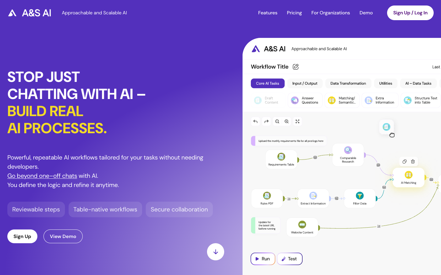 A&S AI homepage screenshot