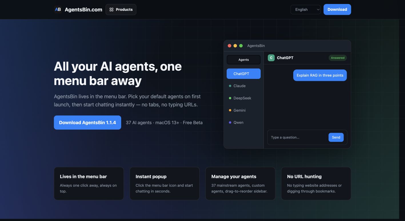 agentsbin.com 首页截图