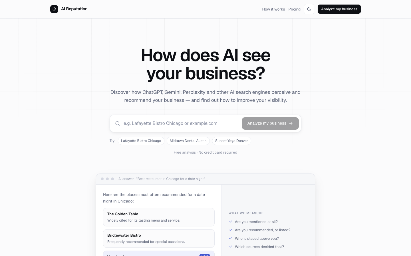 AI Reputation homepage screenshot