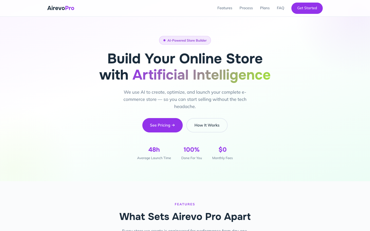 Airevo Pro homepage screenshot