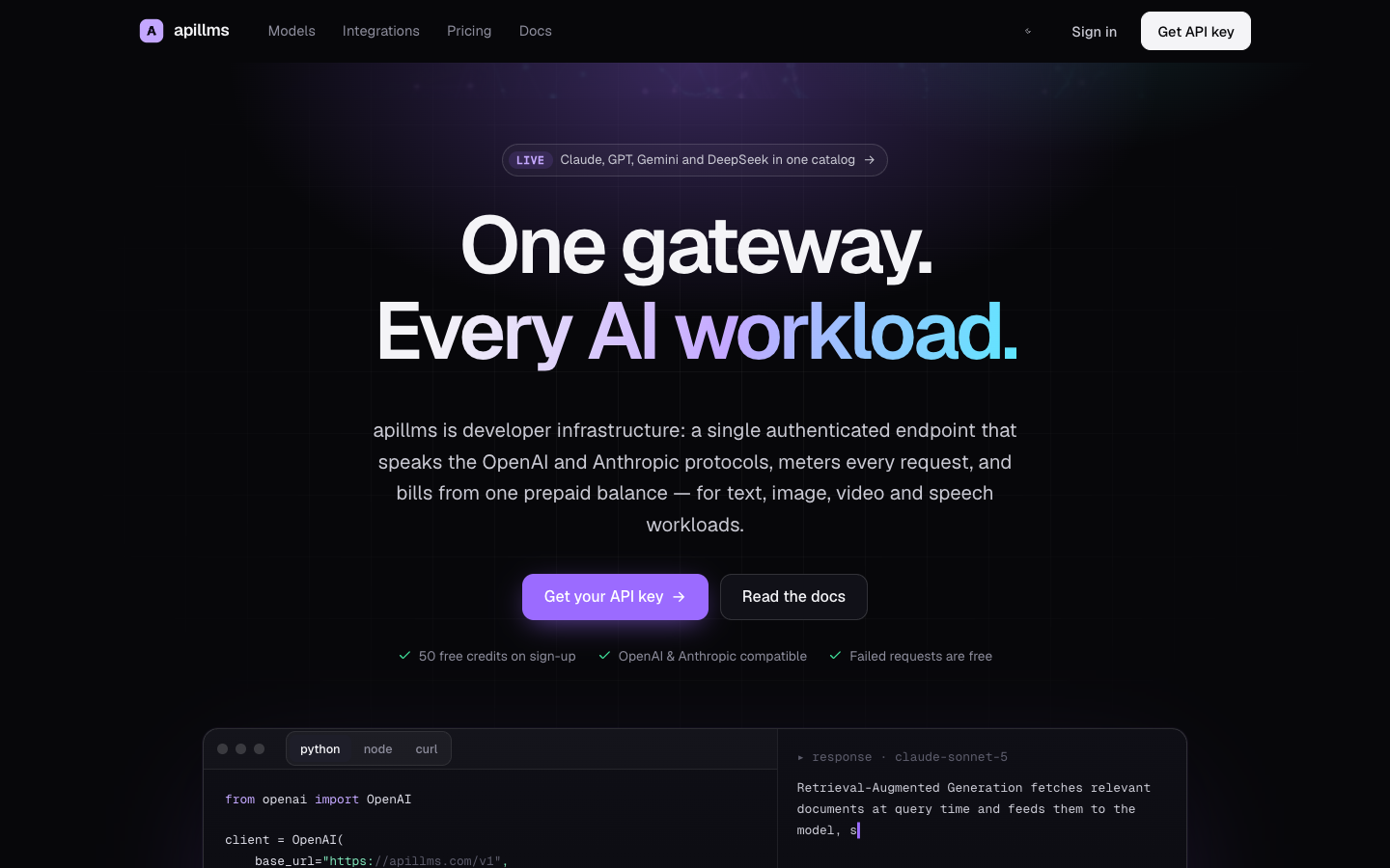 apillms homepage screenshot
