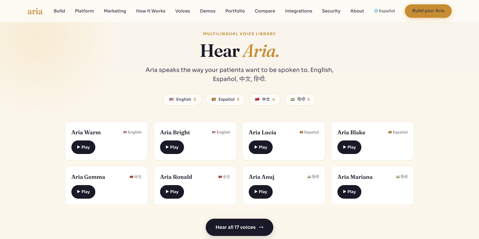 Aria Dental AI 首页截图