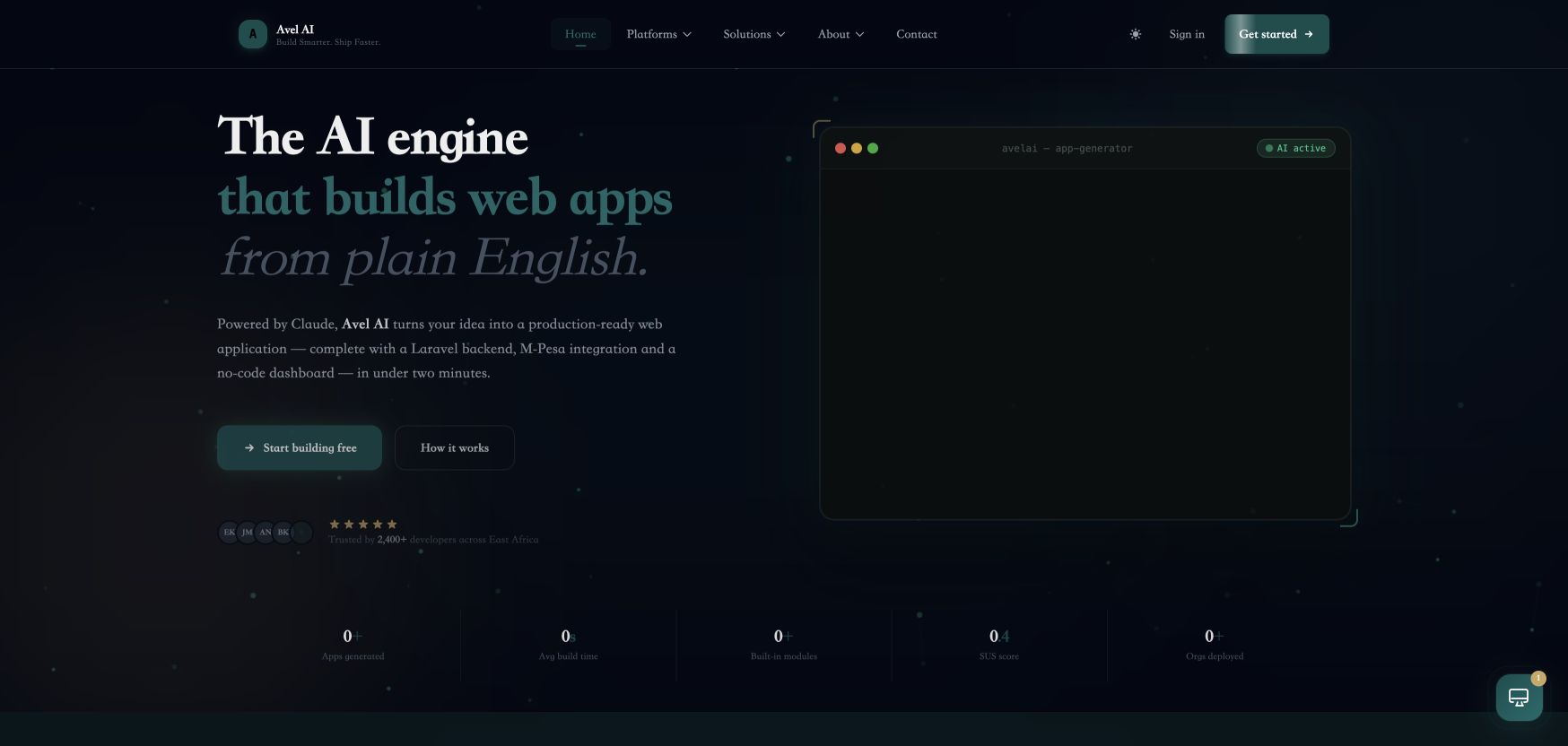 Avel AI 首页截图