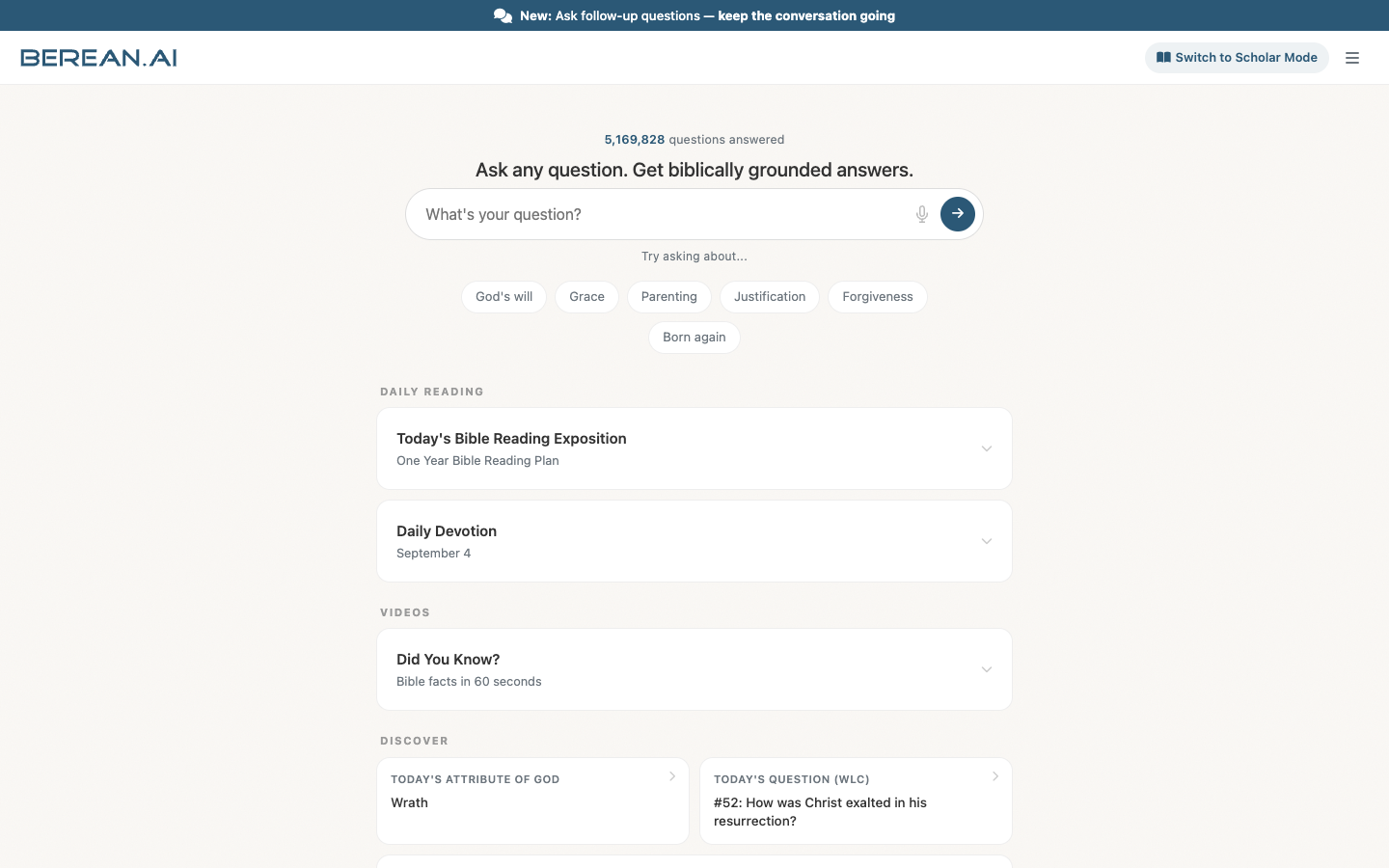 Berean.ai homepage screenshot
