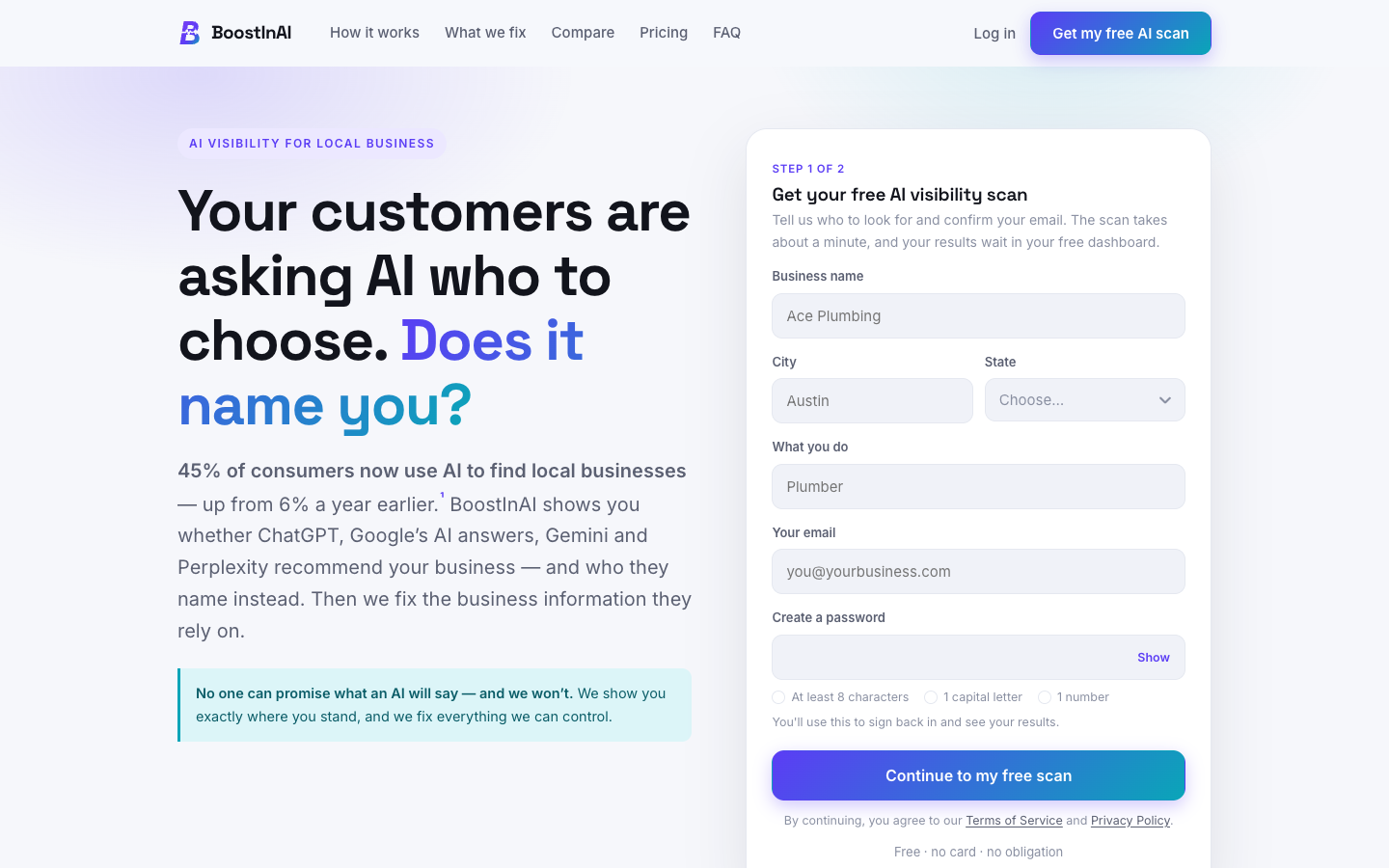 BoostInAI homepage screenshot