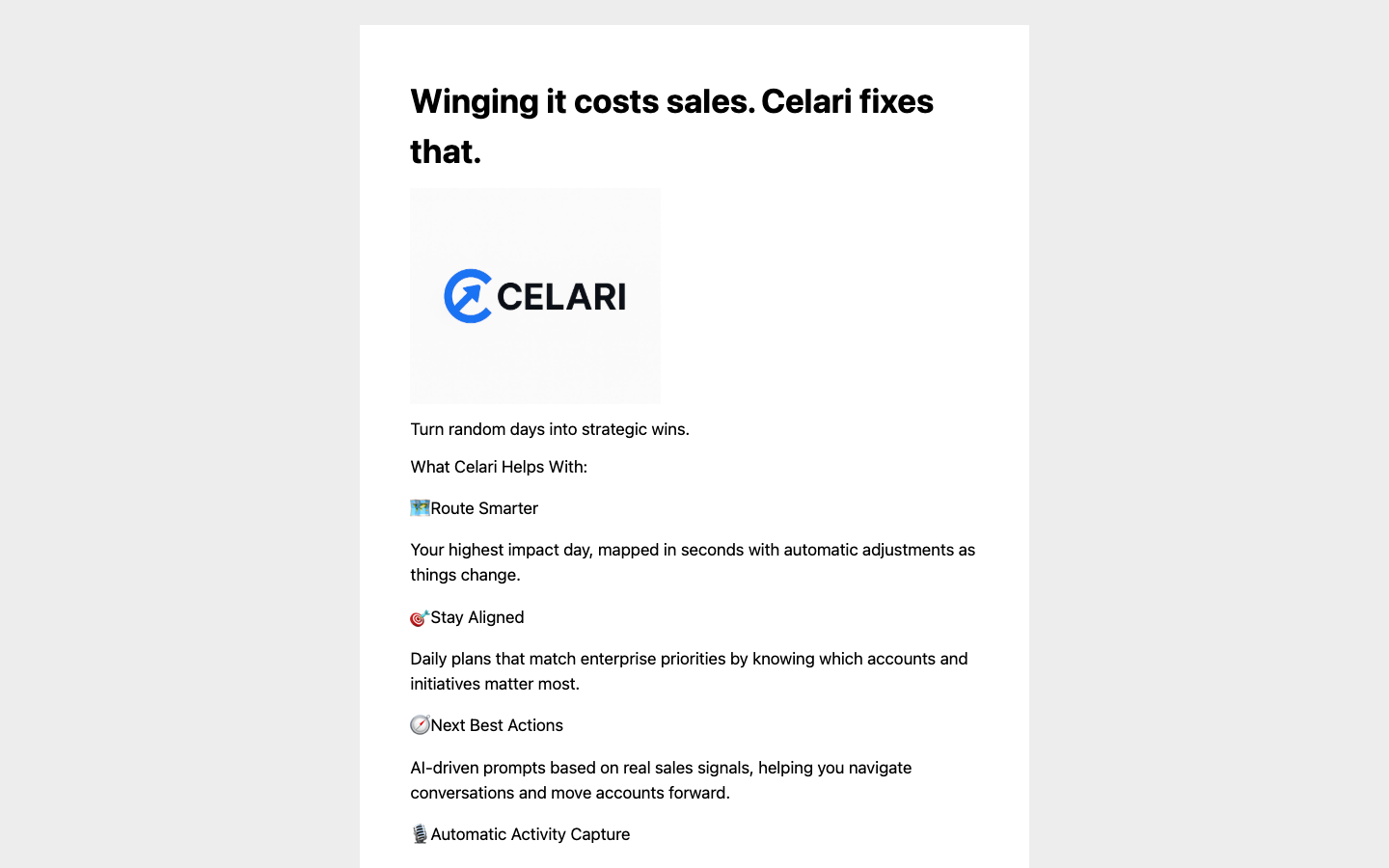 Celari homepage screenshot