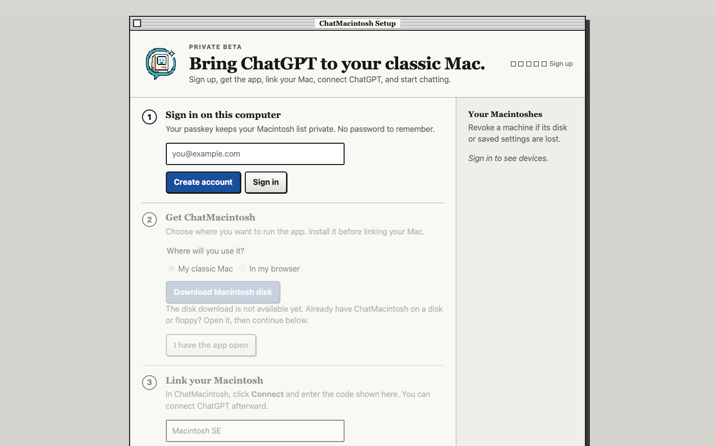 ChatMacintosh homepage screenshot