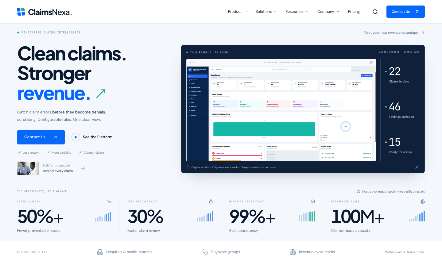 ClaimsNexa homepage screenshot