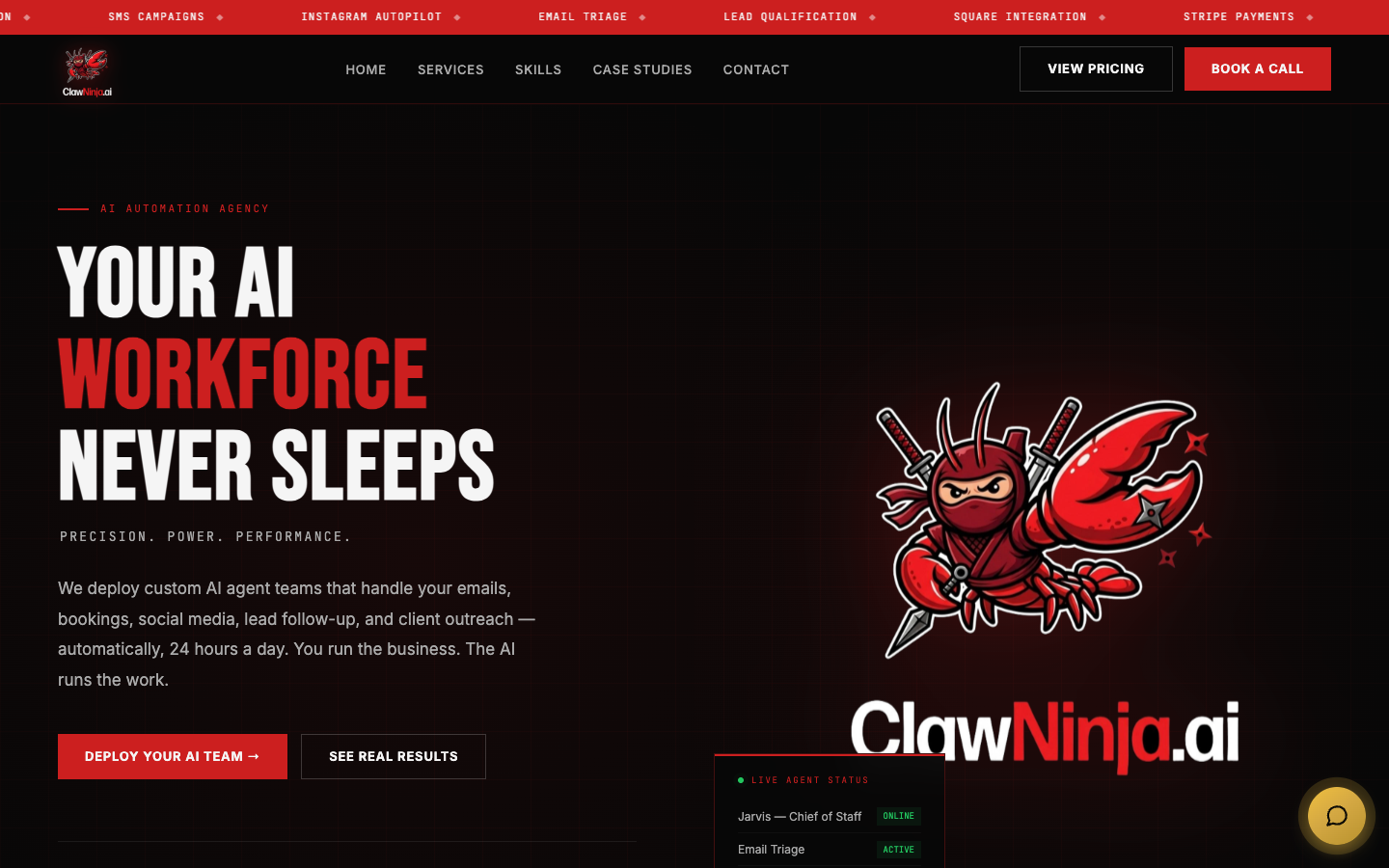 ClawNinja AI homepage screenshot
