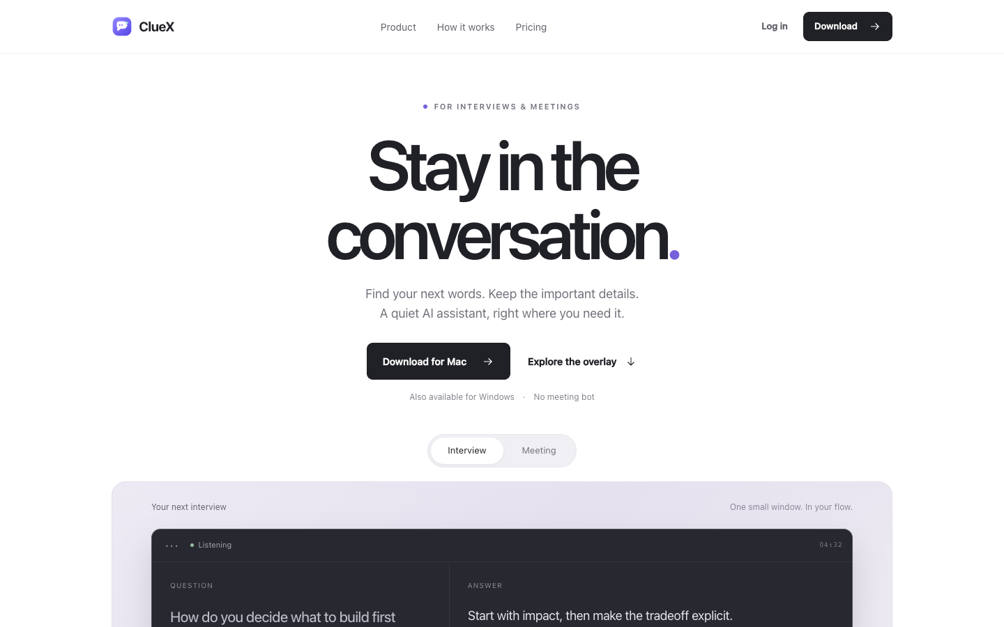 ClueX homepage screenshot