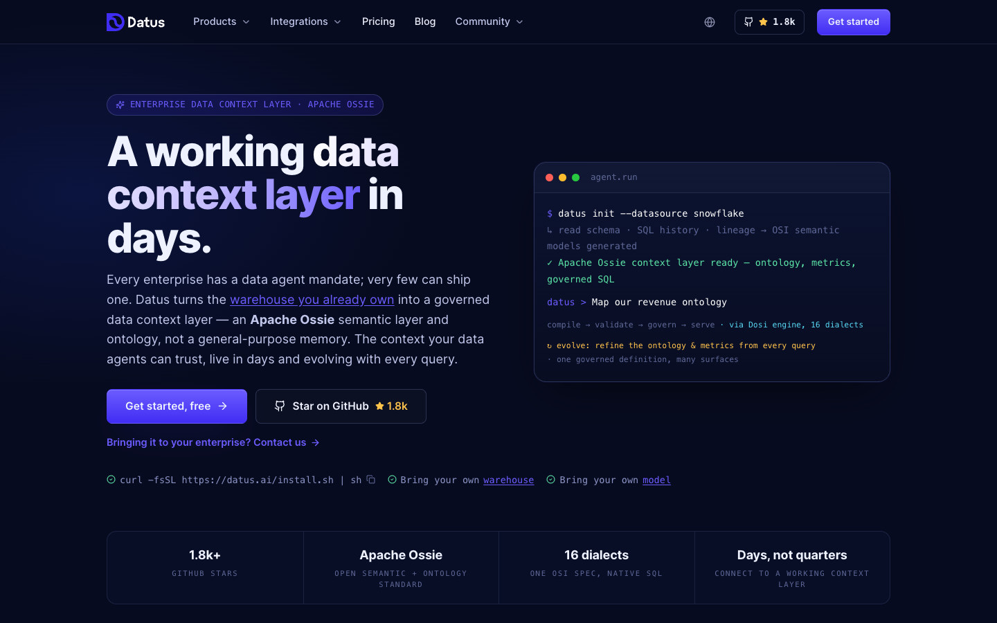 Datus homepage screenshot