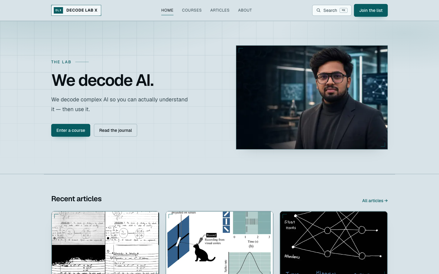 Decode Lab X homepage screenshot