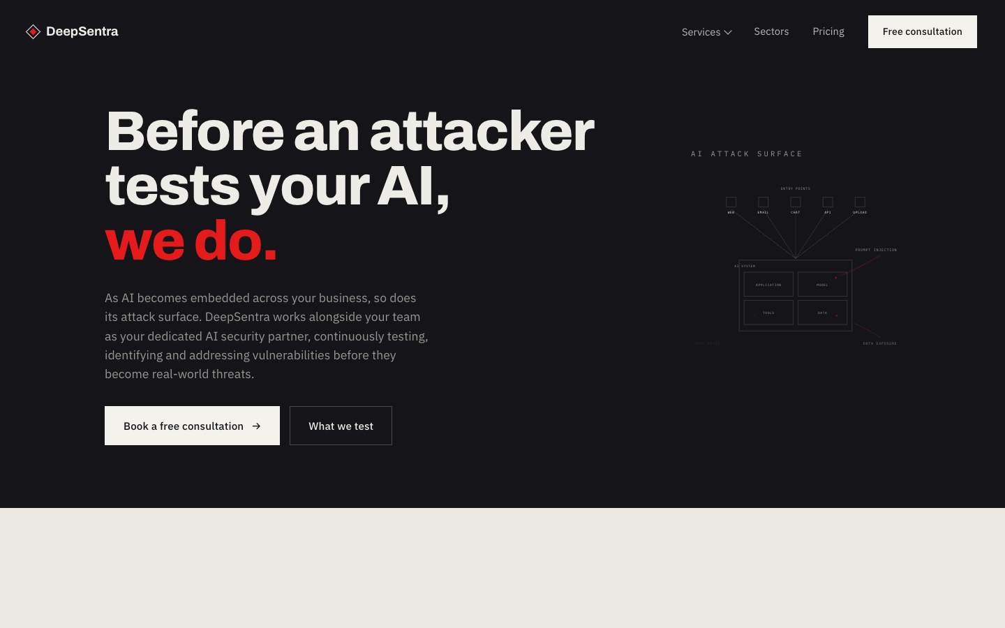 DeepSentra homepage screenshot