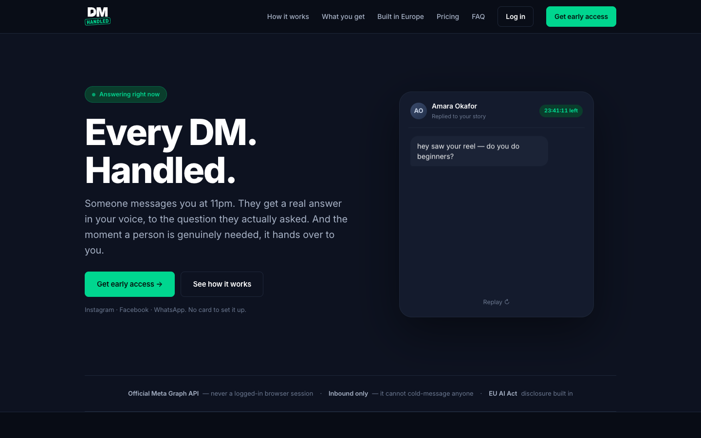 DM Handled homepage screenshot