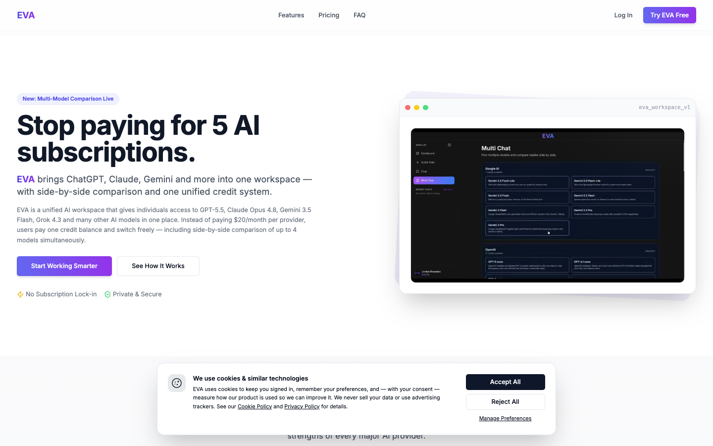 EVA AI homepage screenshot