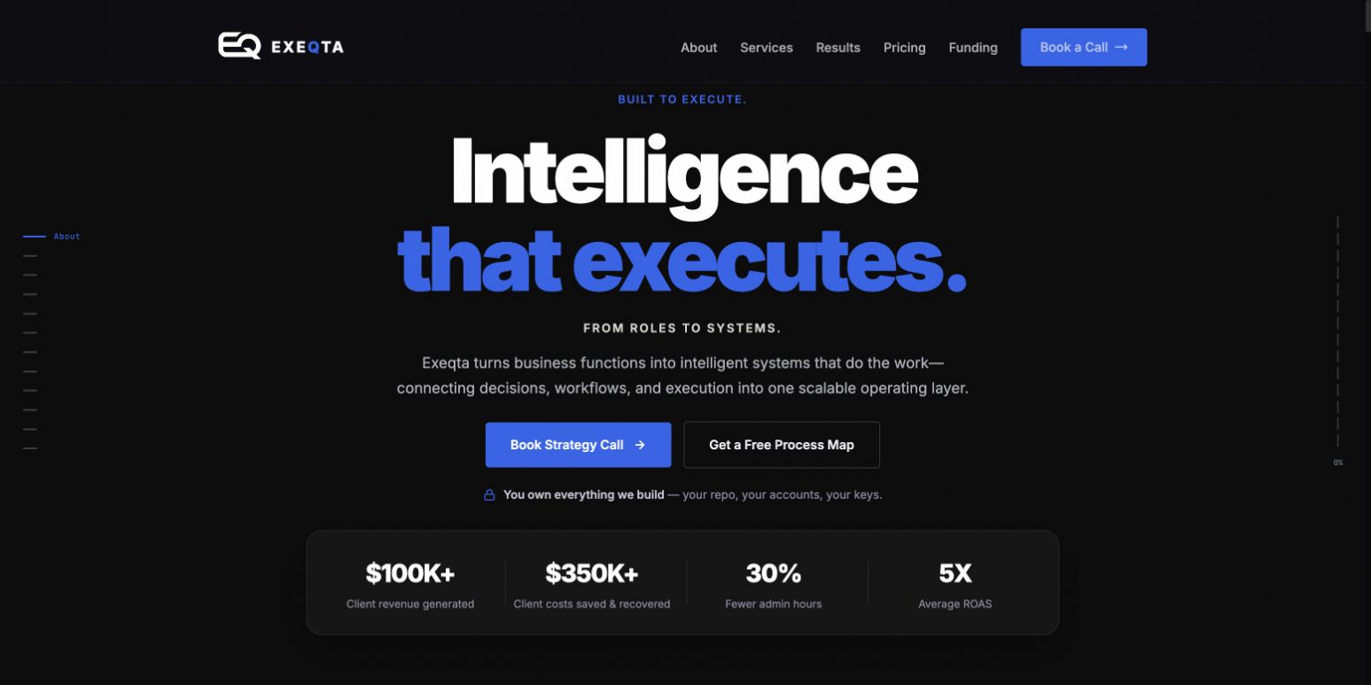 Exeqta homepage screenshot