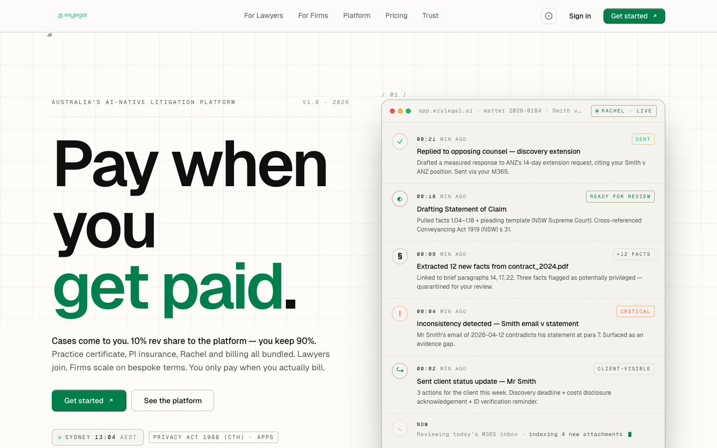 ezylegal homepage screenshot
