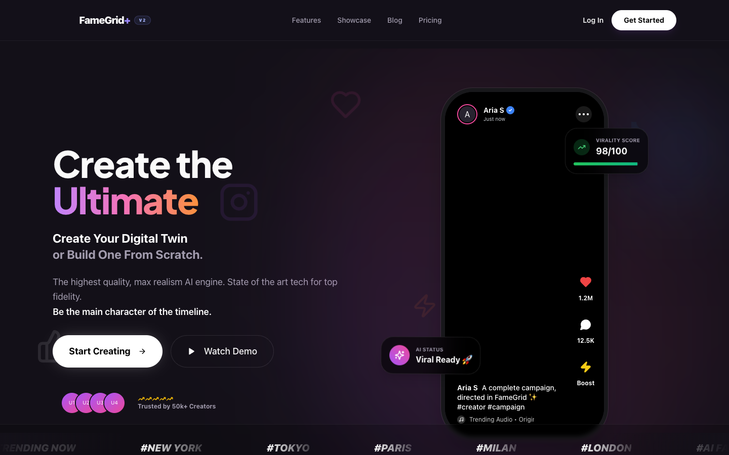 FameGrid homepage screenshot