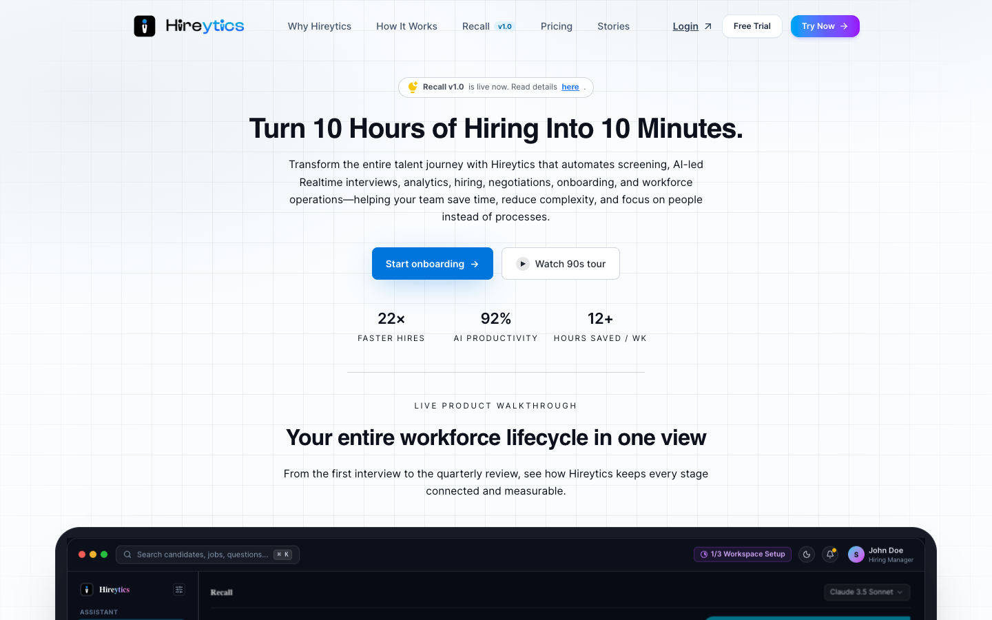 Hireytics homepage screenshot