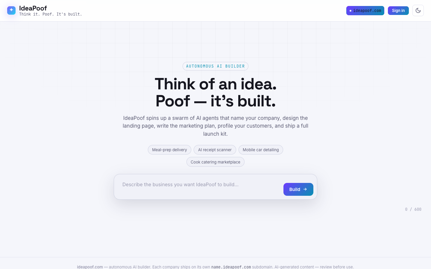 IdeaPoof 首页截图