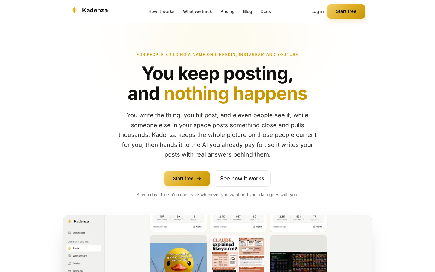 Kadenza homepage screenshot