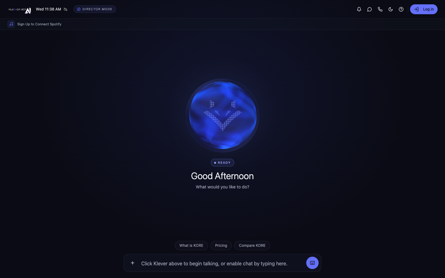 KLEVER KORE-AI Native Operating System homepage screenshot