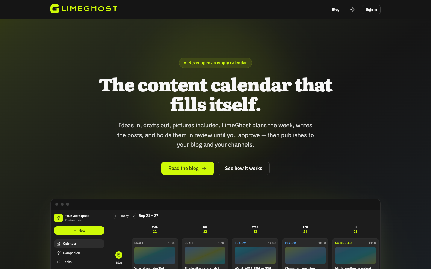 LimeGhost homepage screenshot