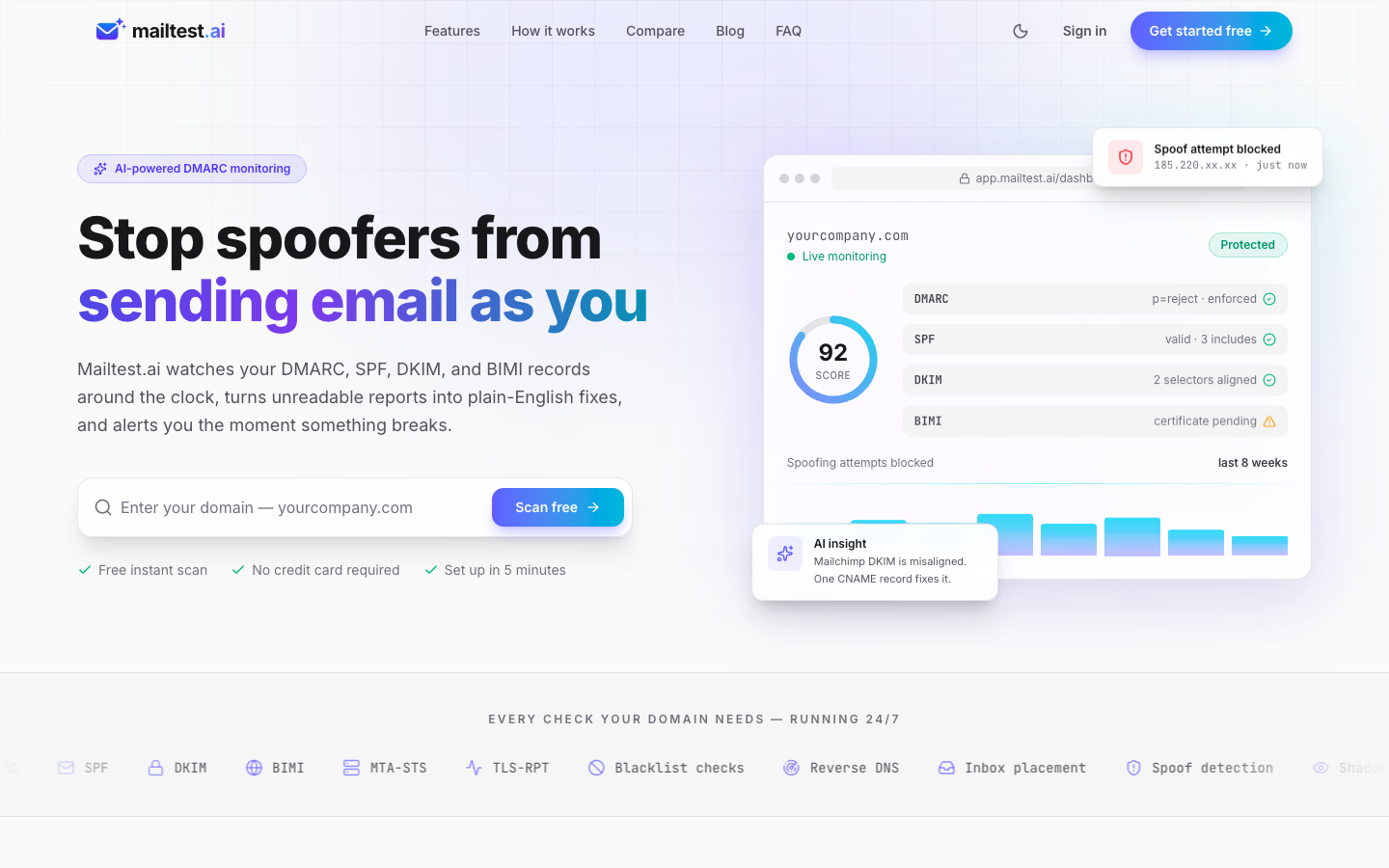 MailTest.ai homepage screenshot