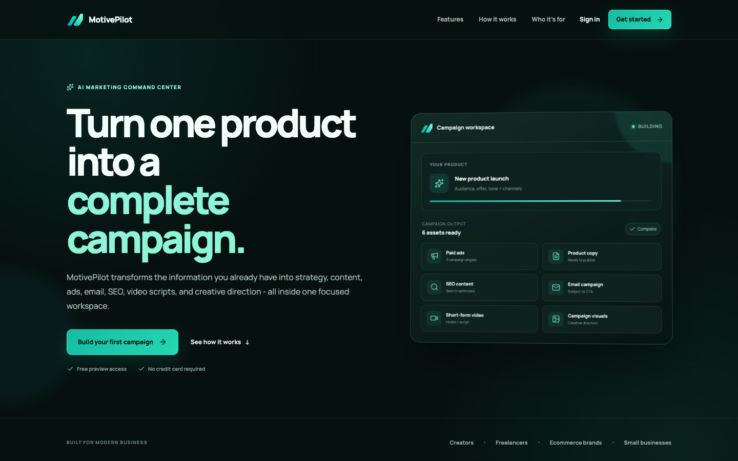 MotivePilot homepage screenshot
