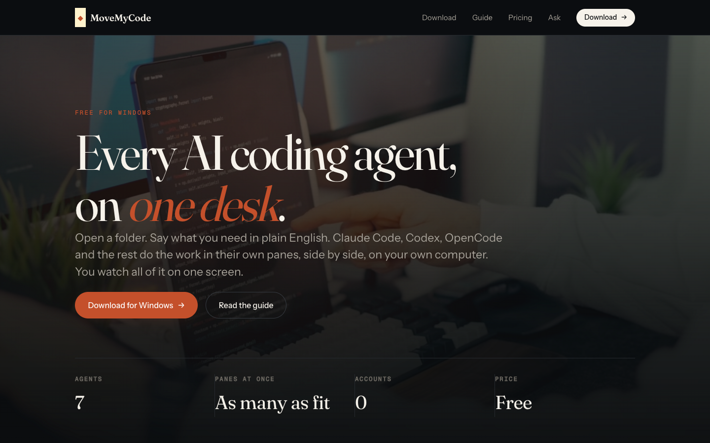 MoveMyCode homepage screenshot