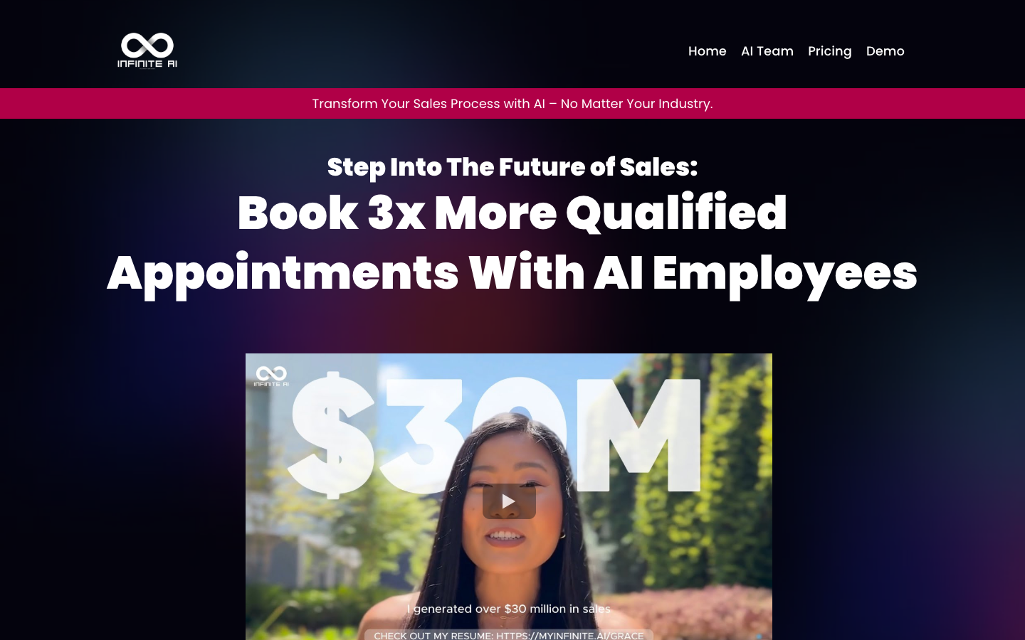Infinite AI homepage screenshot