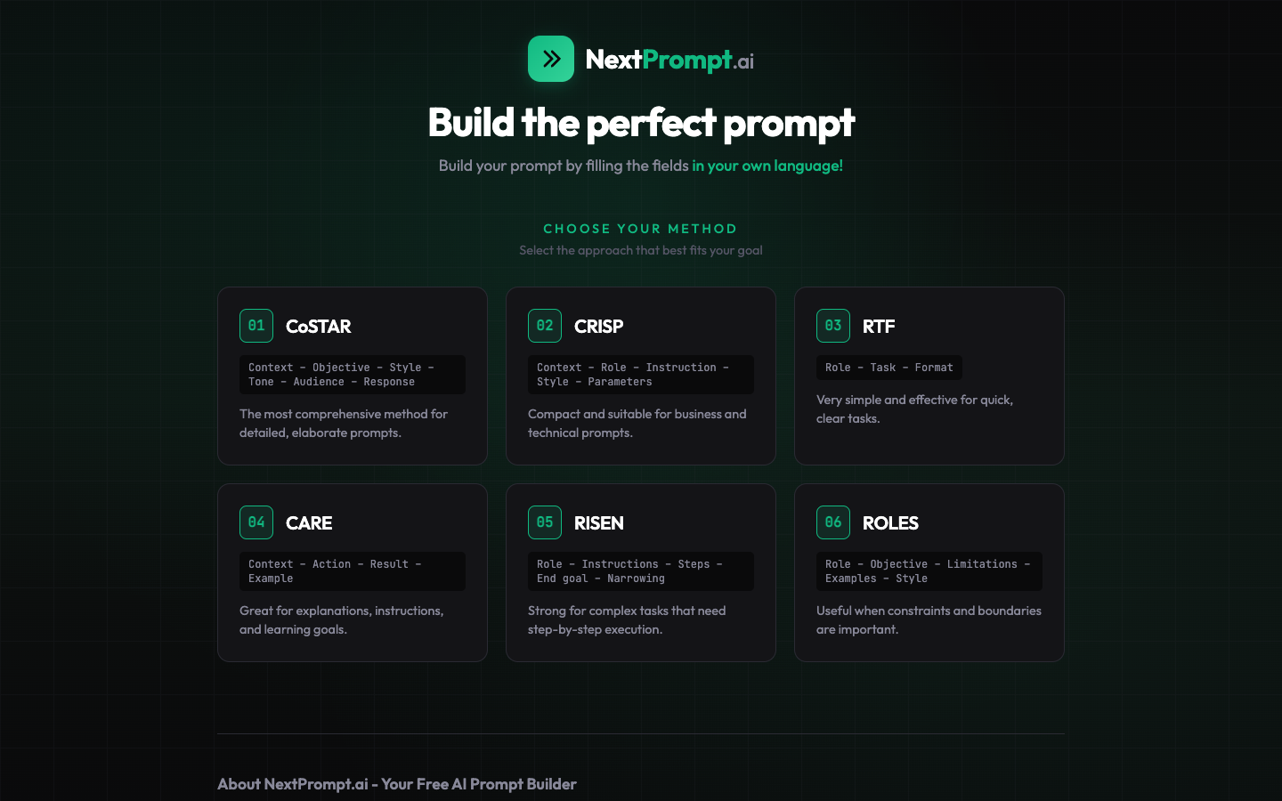 NextPrompt homepage screenshot
