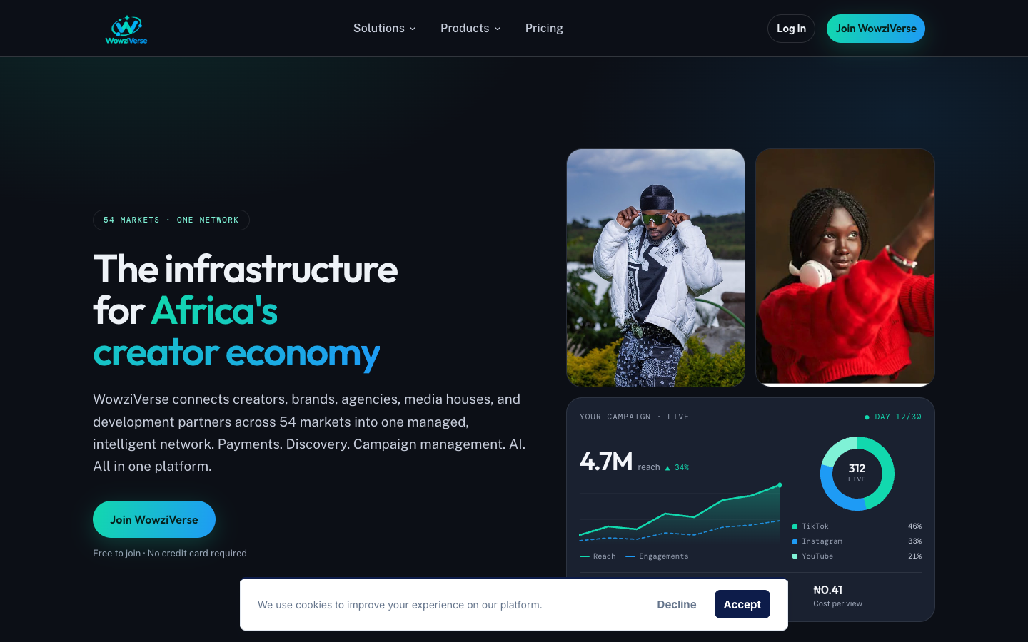 WowziVerse homepage screenshot
