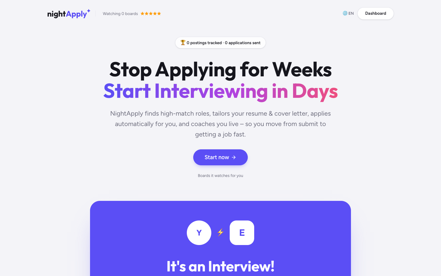 NightApply homepage screenshot