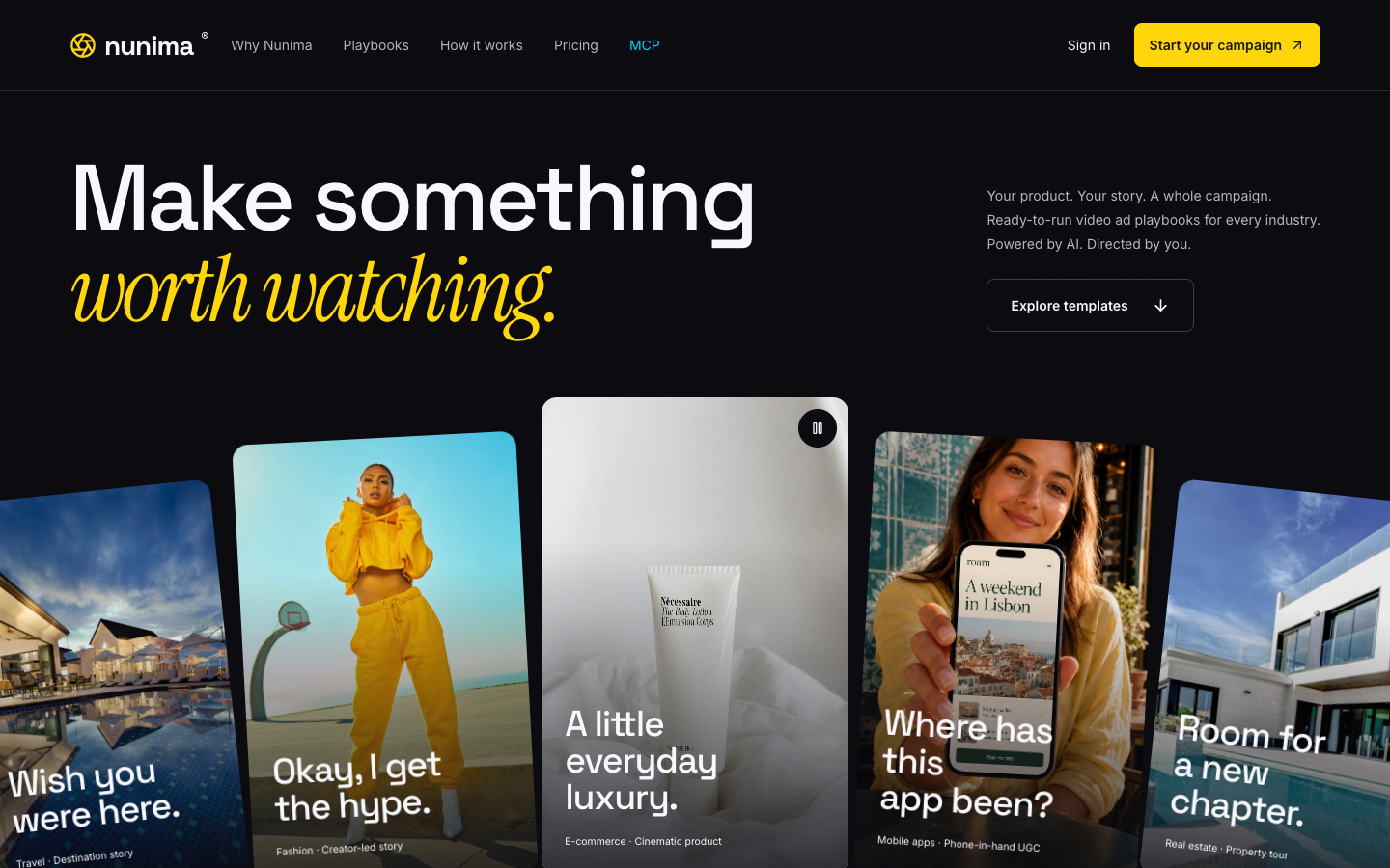 Nunima homepage screenshot