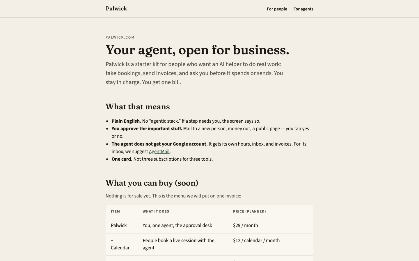 Palwick homepage screenshot