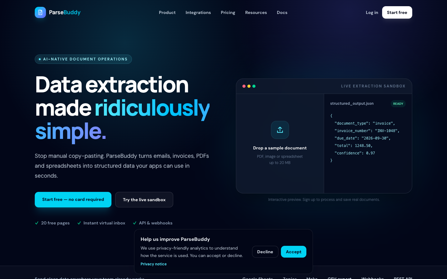 ParseBuddy homepage screenshot