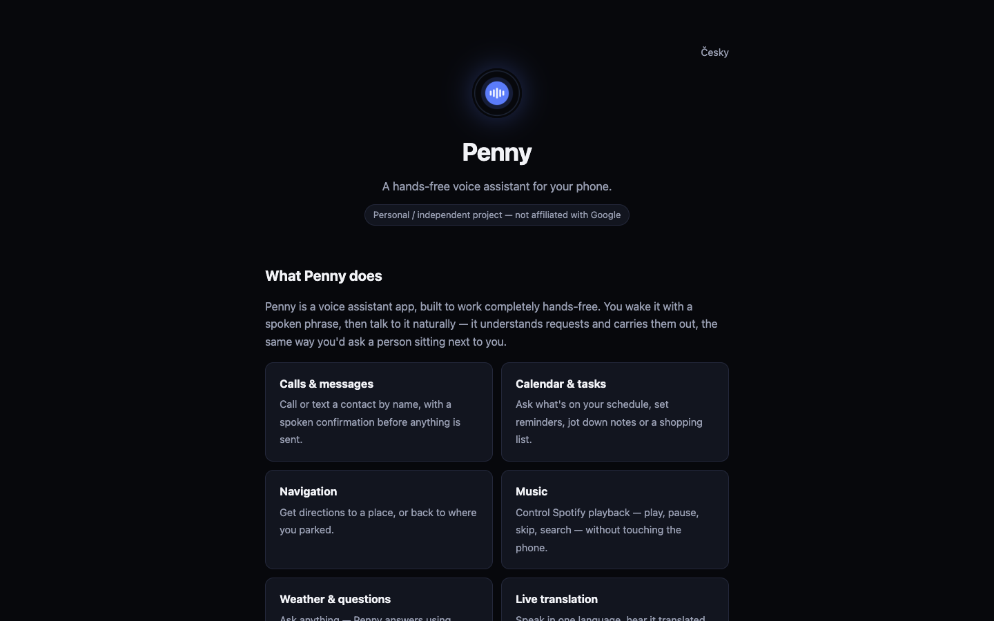Penny homepage screenshot