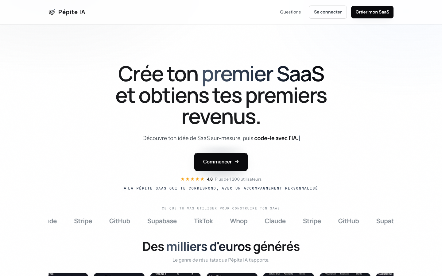 Pépite IA homepage screenshot